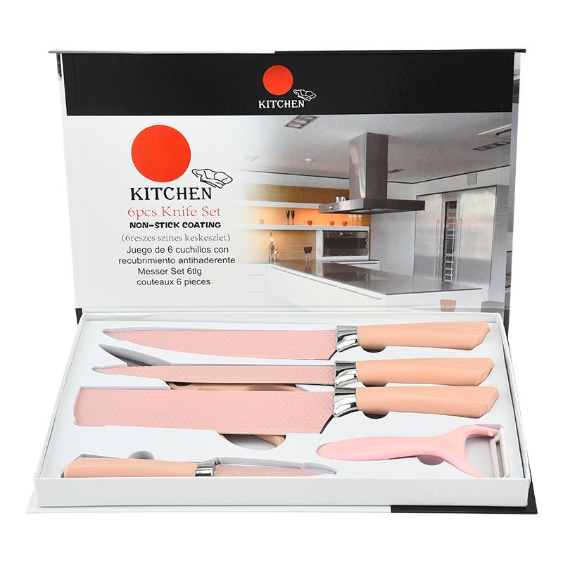 Нож из шести предметов, шестиугольный ромбовидный узор, веерообразная ручка, кухонная нержавеющая сталь, снежный узор, цветная подарочная коробка