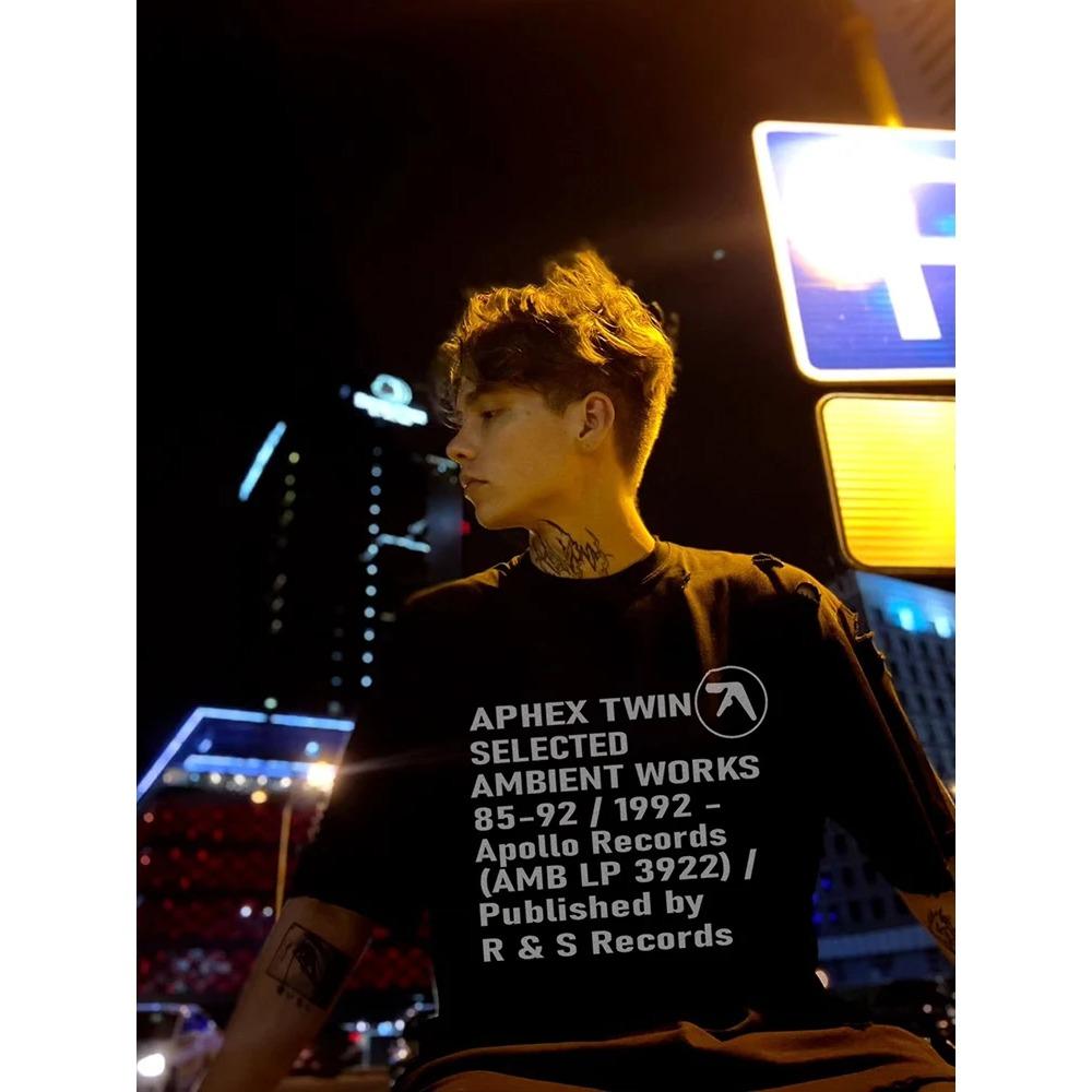 Мужская футболка Aphex Twin Хлопок Графическая Оверсайз Корейская Мода Топы Футболки Y2k Уличная Одежда Эстетика Харадзюку