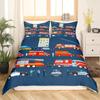 Fire Truck King Queen Duvet Cover Cartoon Police Car Bedding Set for Kids Boys Firefighter Quilt Cover Polyester Comforter Cover