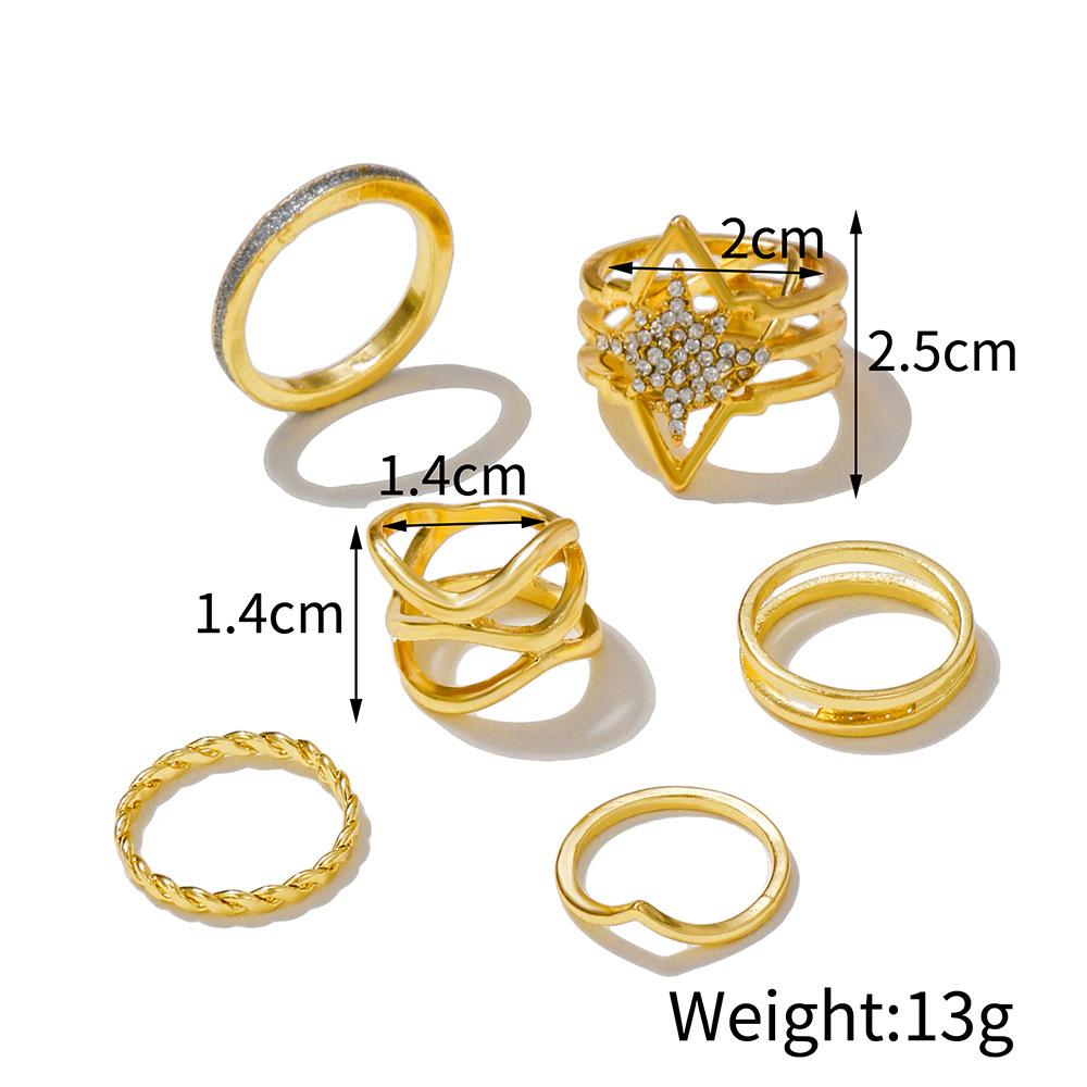 Vintage five-piece open geometry ring combination ins cold wind diamond joint winding ring set