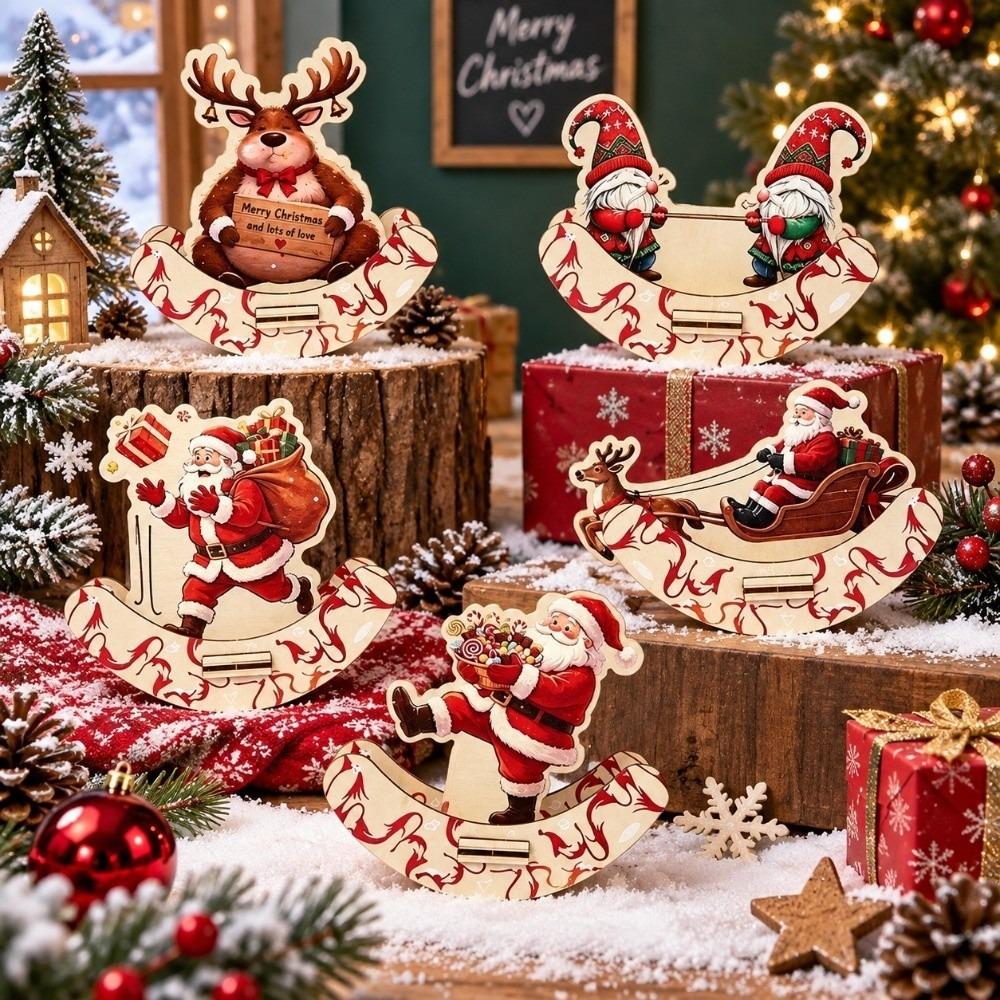 DIY Handmade Christmas Desktop Decor Wooden Santa Claus Ornaments Holiday Table Decor