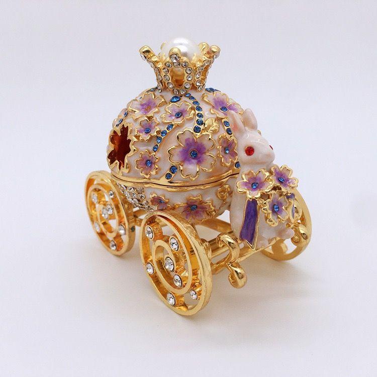 Эмалевая изысканная шкатулка для украшений в виде кроличьей кареты, ремесленная, из сплава, практичный подарок на день рождения, украшение для девочек