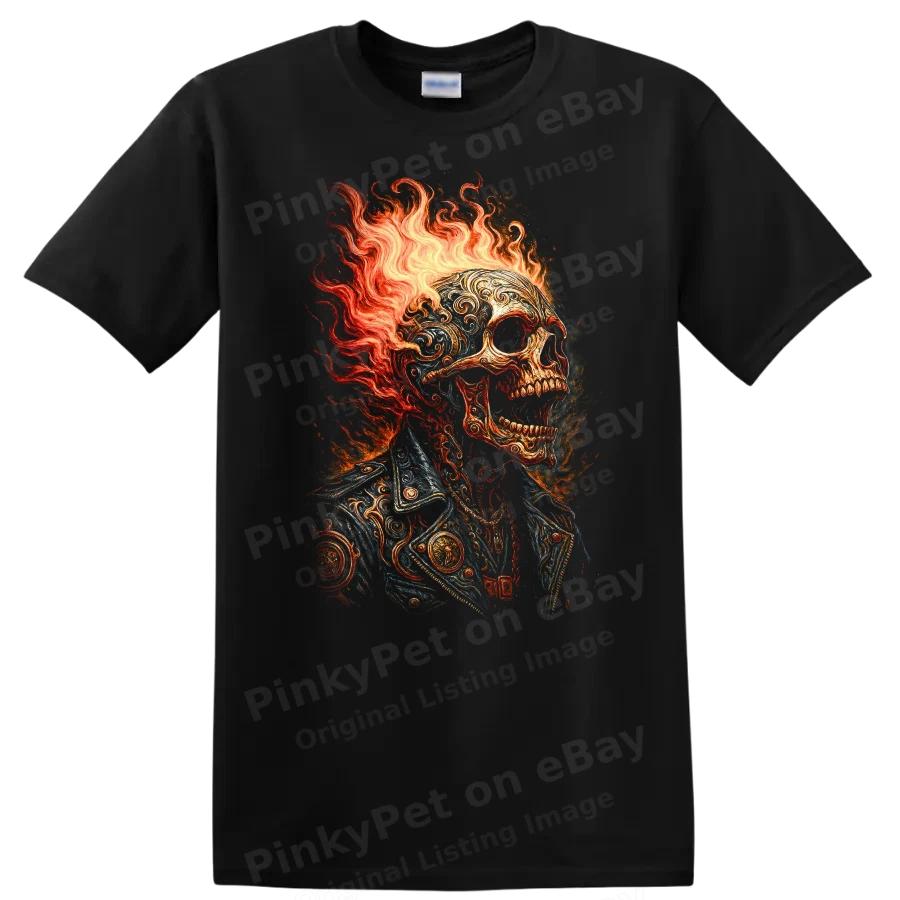 Skull Fire T Shirt Vintage Rock Style Graphic Tee for Halloween Fans
