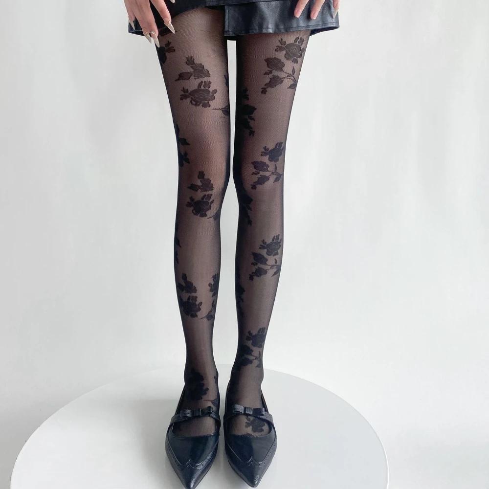 Tights Women Floral Print JK Lolita Girls Thigh High Stockings Pantyhose Sexy Lingerie Female Hosiery High Waist Body Stockings