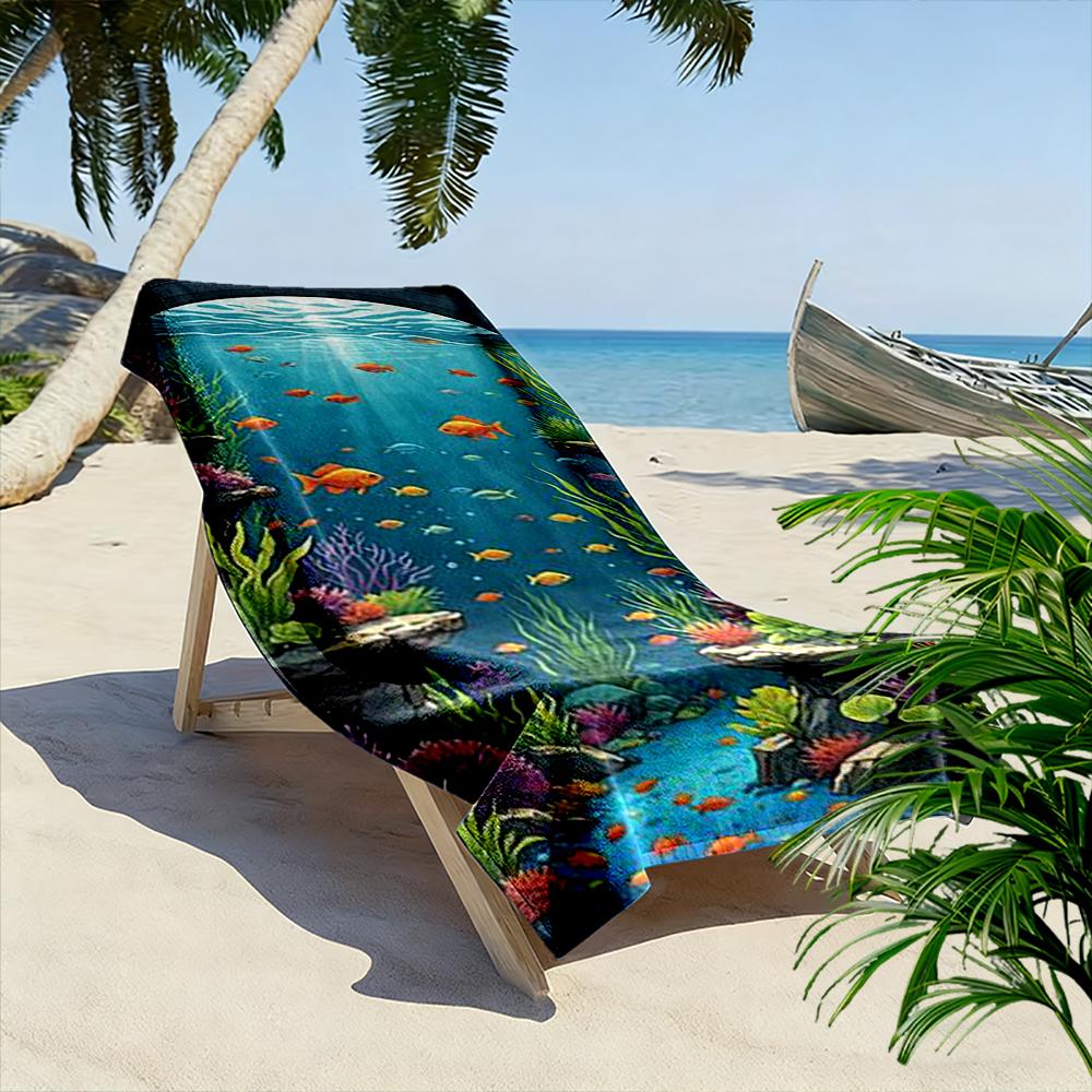 Underwater Coral Reef with Colorful Fish Beach towel quick-drying for travel outdoor sports jogging beach and swimming