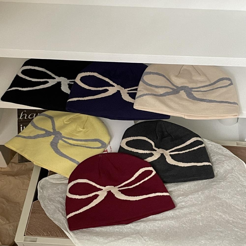 Revealing Face Small Winter Warm Hats Bow Pattern Knitted Beanies Y2k Warm Thick Hats Autumn