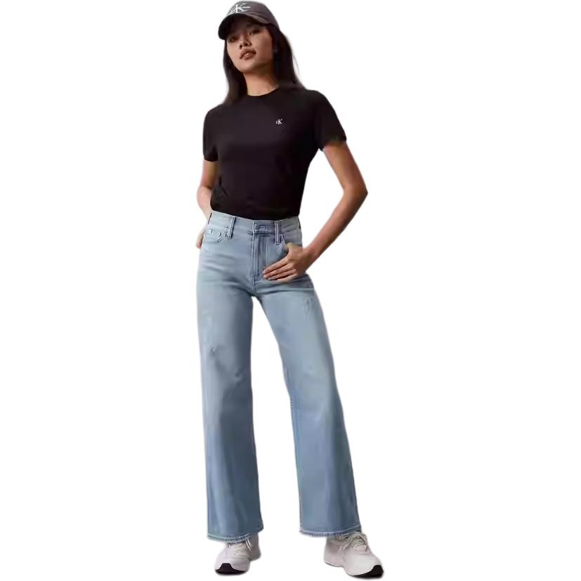 Calvin Klein Облегающая хлопковая футболка с вышитым логотипом, женские топы, черные 40WH105-BAE