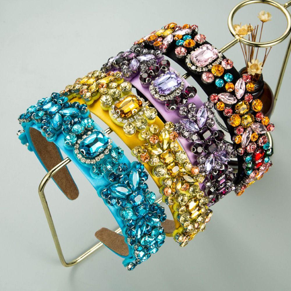 Korean Style Baroque Hair Hoop Colorful Bride Tiaras Temperament Rhinestone Headband Ladies
