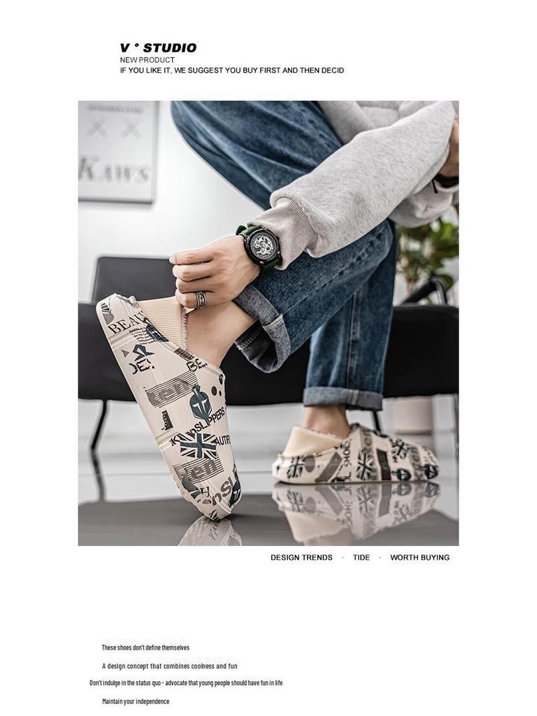 Мужские зимние водонепроницаемые хлопковые тапочки на флисовой подкладке - Большой размер, двойного назначения, с задником, полутапочки для улицы и дома