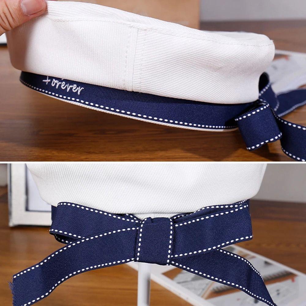 Japanese Style Beret Hat Ribbon Bowknot Uniform Hat Sweet Sailor Hat  for School Stage Performance