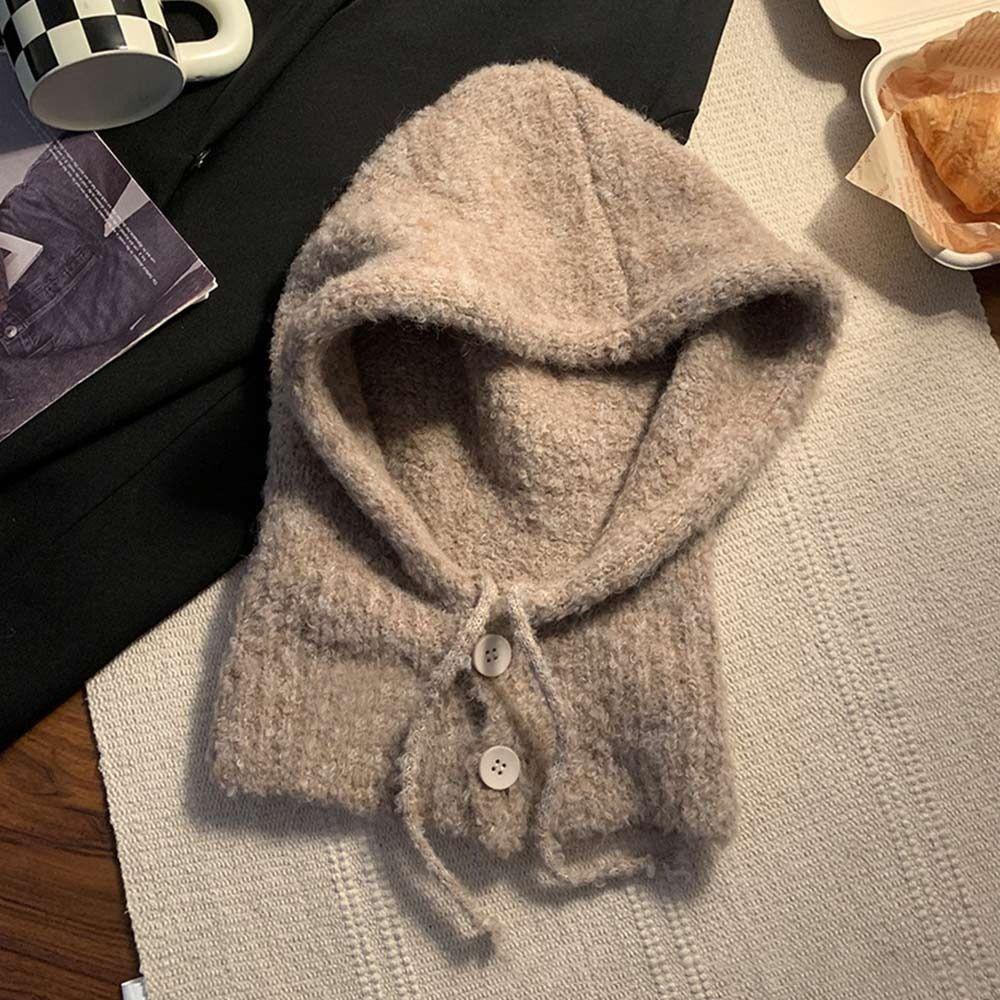 Hat and Scarf Integrated Women Balaclava Plush Windproof Cap Knitted Beanies Outdoor