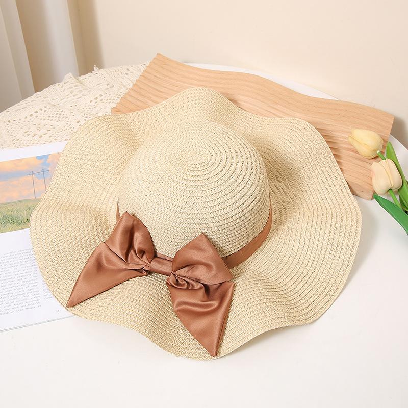 Simple Bowknot Straw Bucket Hat Elegant Solid Color Sun Hat Trendy Foldable Travel Beach Hats for Women Daily Uses Summer Outdoor