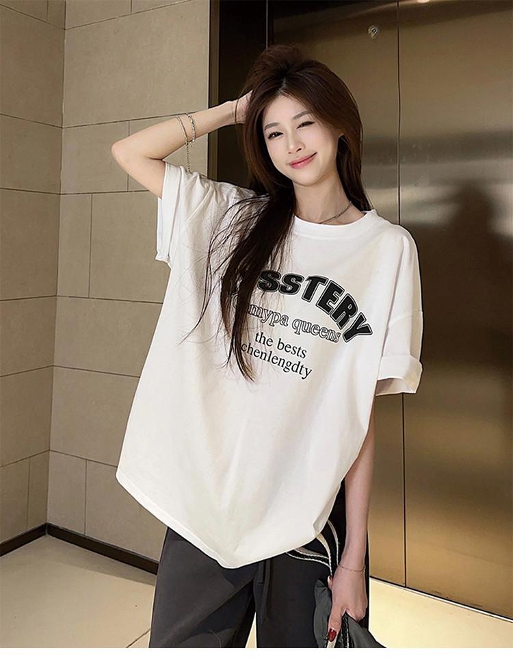 Simple round neck letter printed T-shirt for women
