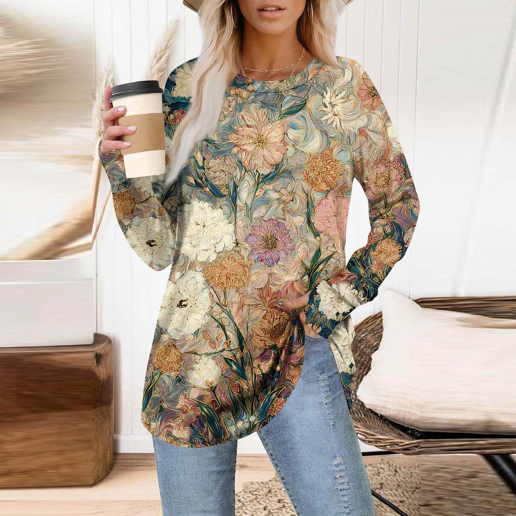 Womens Oversized Sweatshirt Graphic Sweater Long Sleeve Drop Shoulder Round Shirt Tops Vintage Clothes