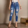 Women's Skinny Ripped Trendy Jeans Distressed Stretchy Denim Pants Elastic Waist Drawstring Denim Trousers