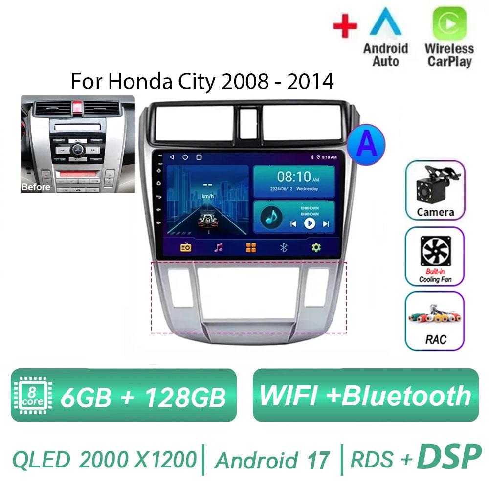Autoradio multimédia Android 17 pour Honda City 2008-2014, lecteur vidéo, navigation GPS, 8 cœurs, écran tactile, Bluetooth, RDS