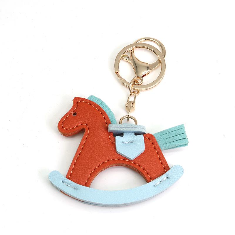 TikTok Trendy Leather Horse Keychain Pendant - Cartoon Rocking Horse Bag Charm