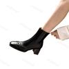 Fashion High Heels Short Boots Women Fashion Double Strap High Heel Shoes Autumn Winter Chunky Heels Waterproof Square Toe Ankle Boots