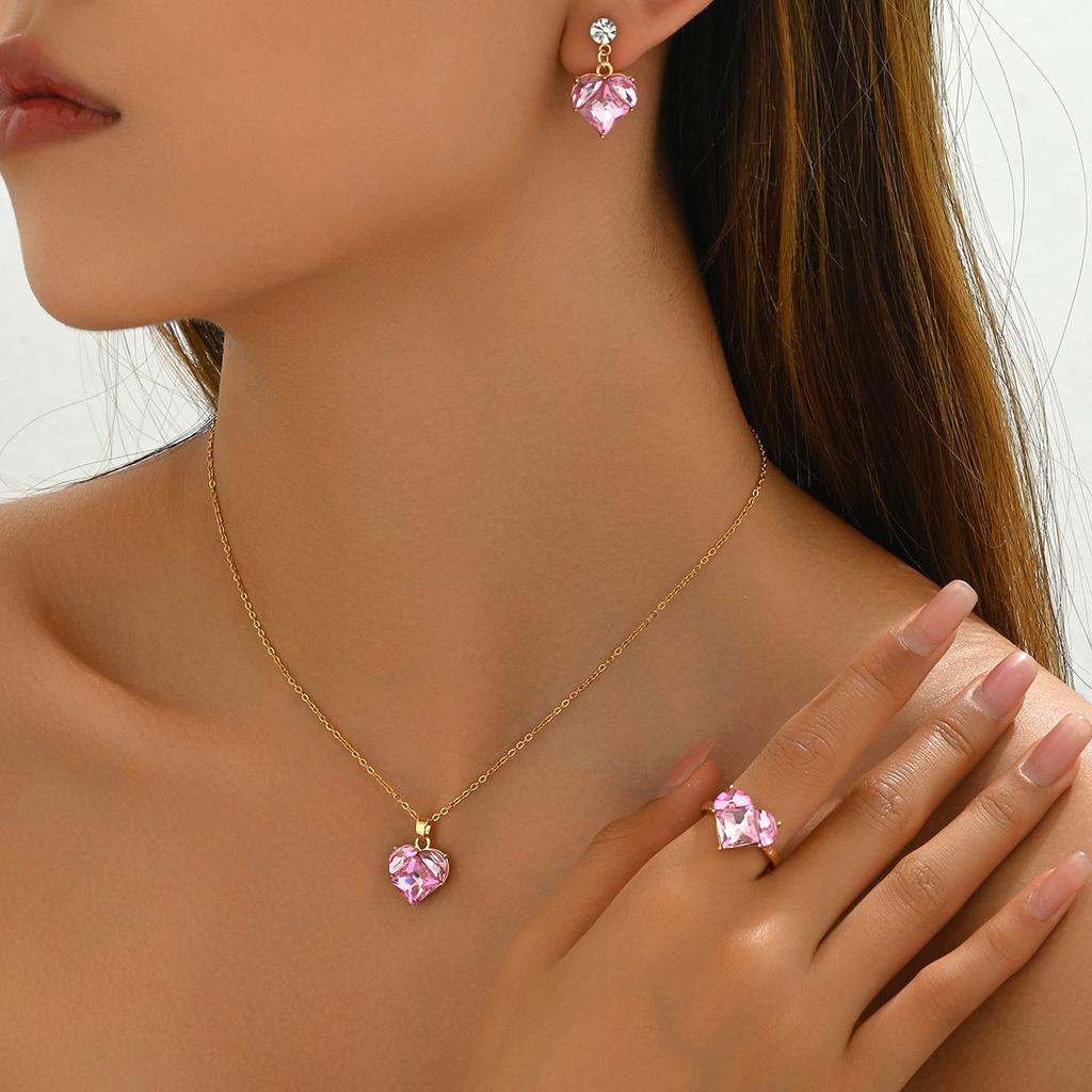 Инс Япония и Корея милый ветер женский набор кольцо-ожерелье нишевая любовь инкрустированный цирконом дизайн серьги-пусеты цепочка для ключицы