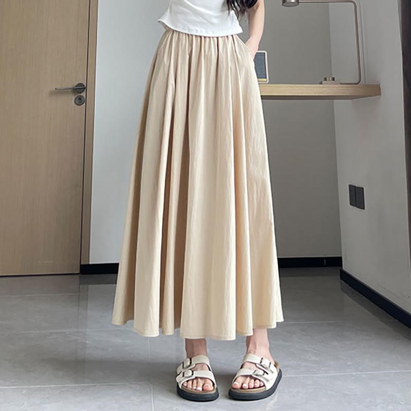 2025 Новая летняя юбка с высокой талией, женская юбка-зонтик А-силуэта, длинная плиссированная юбка, абрикосовая юбка Yamamoto