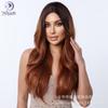 26 Inch Ombre Brown Long Wavy Synthetic Wig With Middle Part Women Heat Resistant Fiber Full Cap Design