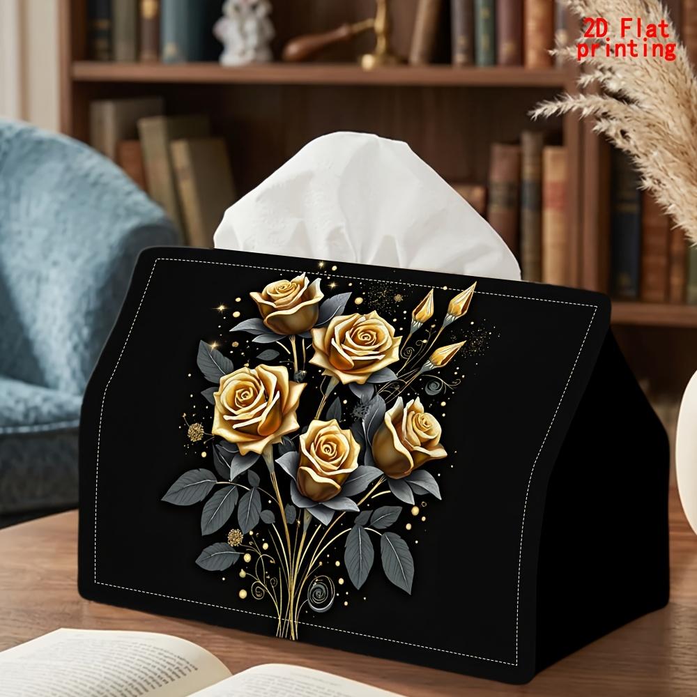 1pc Golden Rose Tissue Box Holder - Reusable Napkin Dispenser with Golden Rose Pattern, Compact Suitable for for Home Decor, Table Centerpiece for Kit