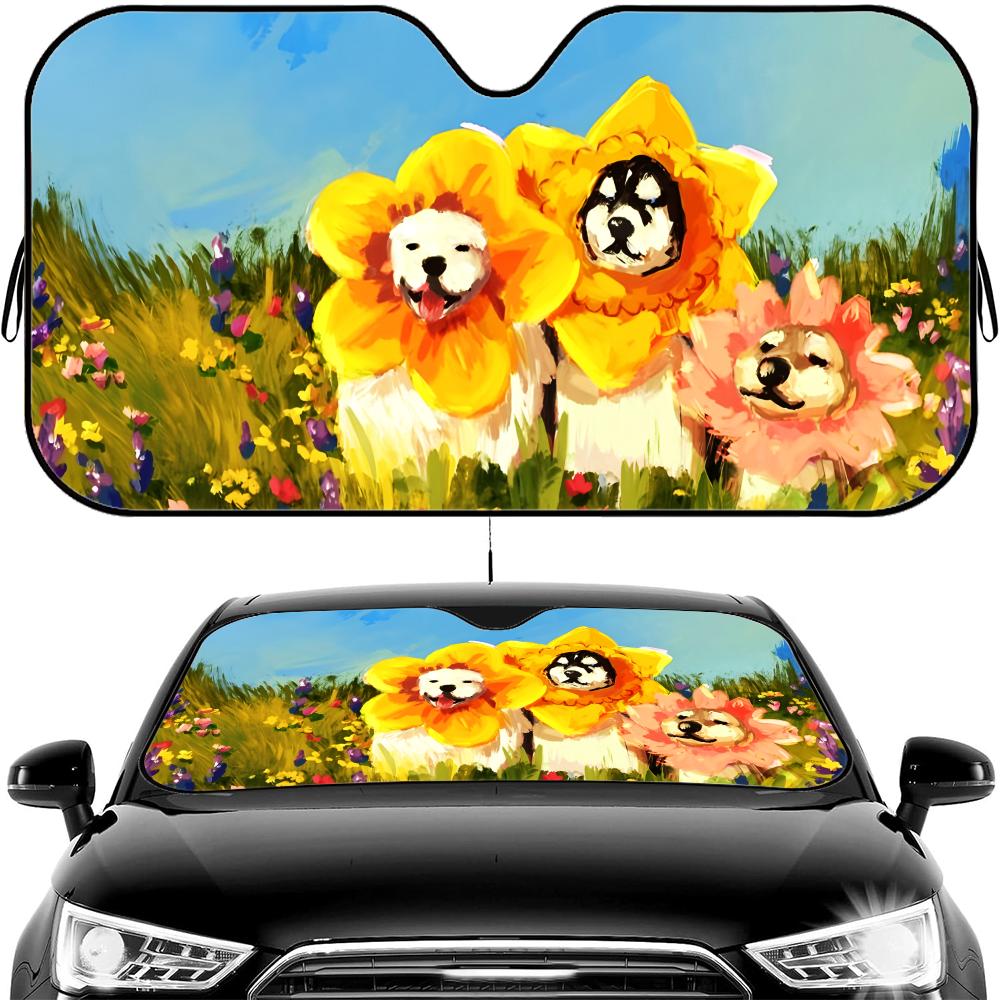 Famous Paintings Parody Sun Visor Car Windshield Sun Shade UV Protection Heat Insulation Cover Universal Sun Protector
