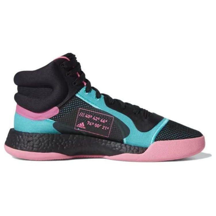 adidas Marquee Boost Mesh, Кожаные Высокие Винтажные Баскетбольные Кроссовки Мужские Черно-Сине-Розовые EH2373