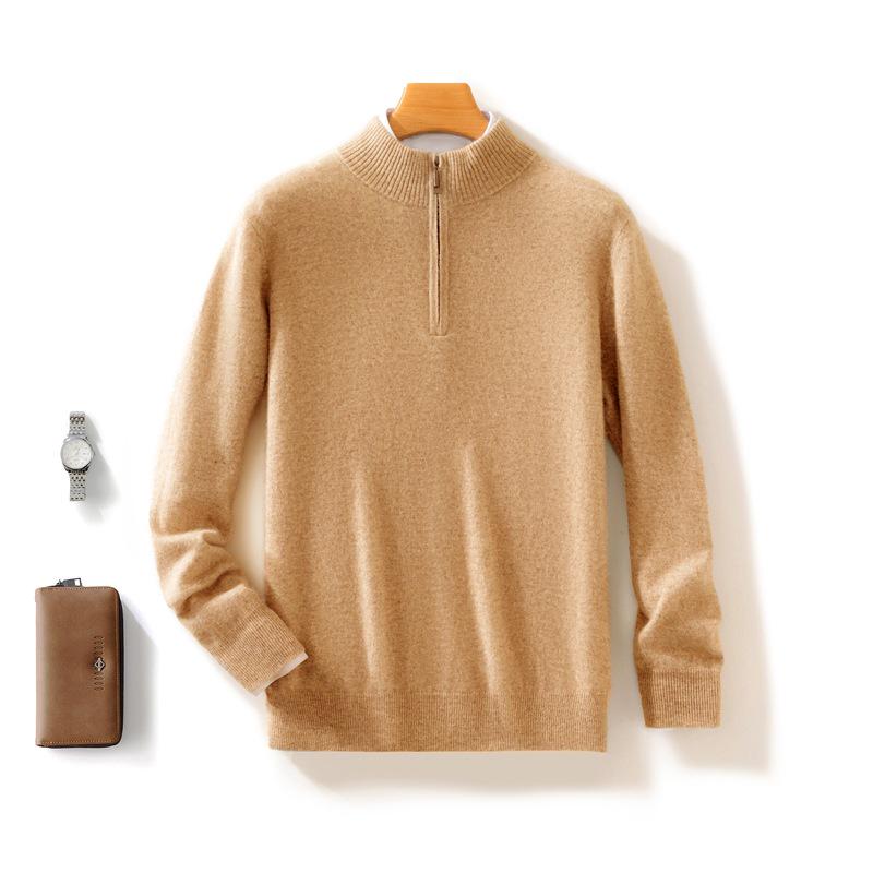 Мужской кашемировый термосвитер с полумолнией для стиля business casual