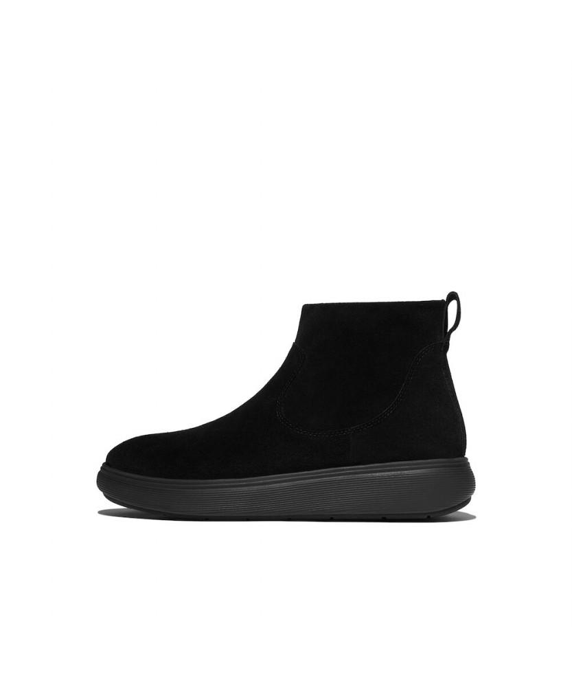 Fitflop [Iq-Comff] Women'S Suede Zip-Up Ankle Boots - All Black (Ft59K2B115)