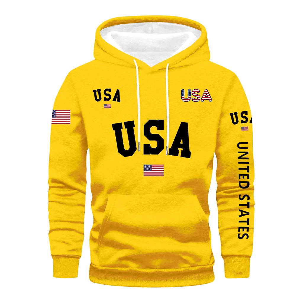 Men's Loose Flag Printed Hooded Sweatshirt Men's Casual Fashion Sports Sweatshirt