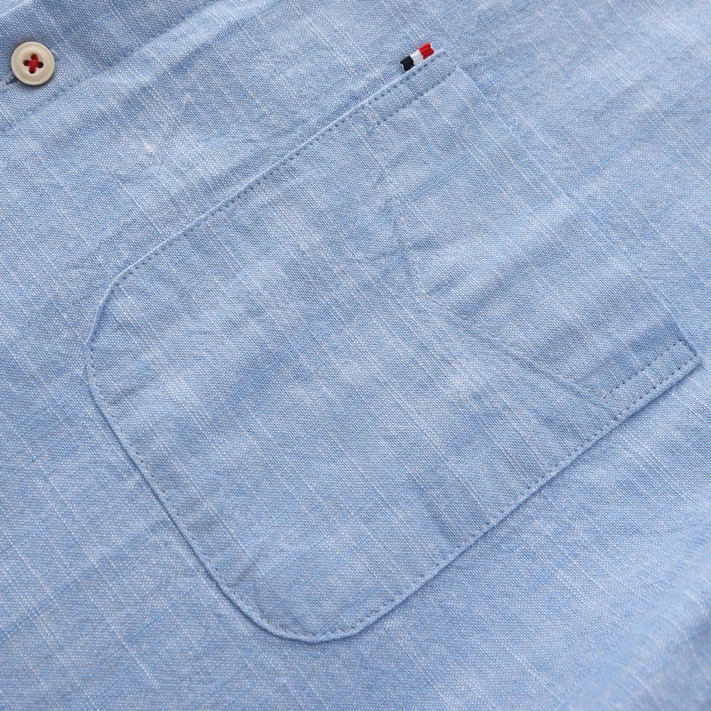 Мужская приталенная повседневная рубашка с длинным рукавом - Дышащая мягкая смесь хлопка и льна для весны/лета, воротник на пуговицах с левым нагрудным карманом