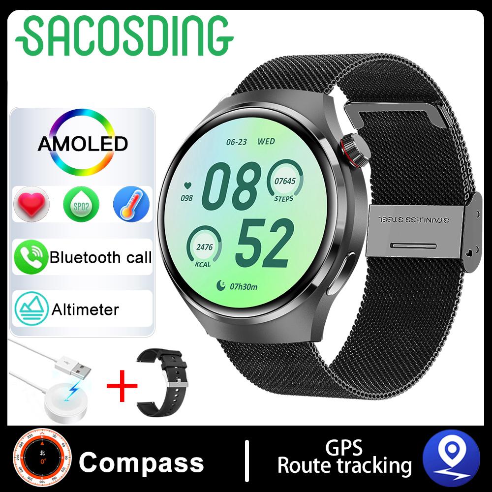 Для SACOSDING NFC Watch 4 Pro NFC Смарт-часы Мужские AMOLED 360*360 HD Экран Артериального Давления BT Call IP68 Водонепроницаемые Смарт-часы