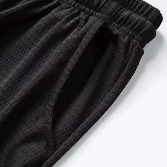 Men Sport Shorts Loose Ice Silk Quick Dry Straight Wide Leg Drawstring Elastic Waist Pleated Solid Color Gym Traning Jogging Sweatpants