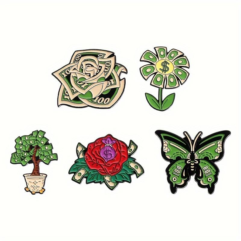 1/2/3/5pcs Beautiful Flower Butterfly MoneyTree Cartoon Brooch collar needle scarf buckle accessory metal badge backpack decoration enamel lapel pin