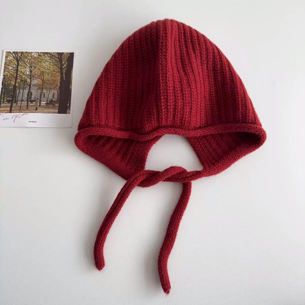 Шапка-балаклава из чистой шерсти Женская красная рождественская вязаная шапка с защитой ушей Маленькая теплая шапка, подчеркивающая лицо