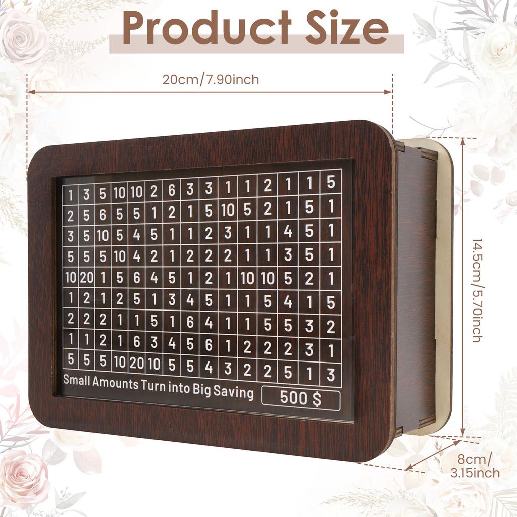 Money Wood Box Piggy Bank Wood Money Bank Large Capacity Cash Savings Box with Saving Goal Numbers Money Boxes Home Decorations