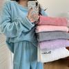 Women's Striped Flannel Pajama Set - Cozy Two-Piece Coral Fleece Home Wear for Autumn and Winter