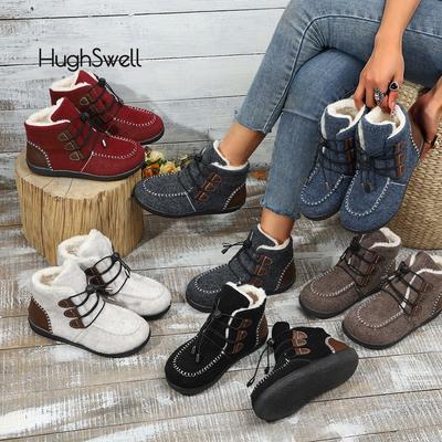 Модные толстые флисовые валенки из искусственного меха, женские зимние теплые плюшевые короткие ботильоны, женские брендовые дизайнерские повседневные меховые кроссовки на шнуровке с высоким верхом