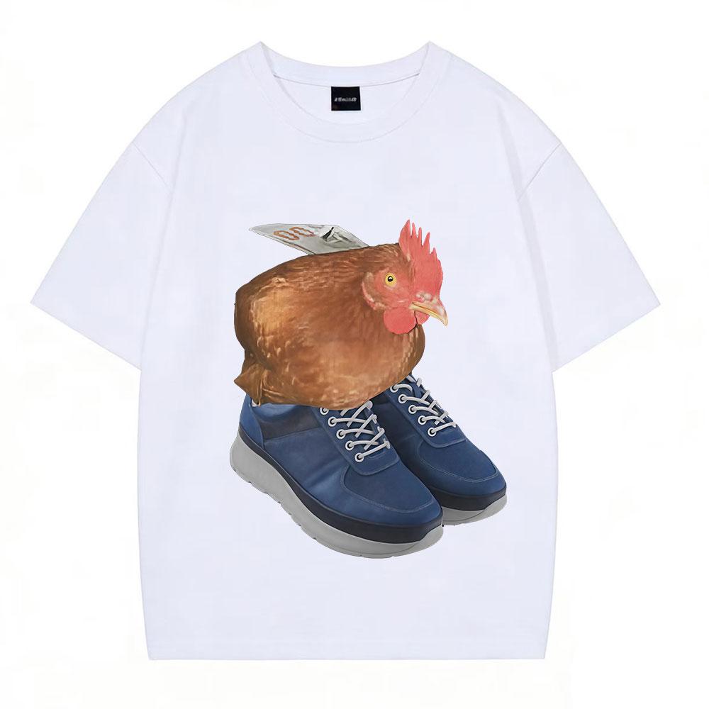 Funny Meme Chicken With Shoes Printed T Shirt Unisex Unisex Casual Cotton Short Sleeve Tshirts Fashion Harajuku Hiphop Tshirt Top