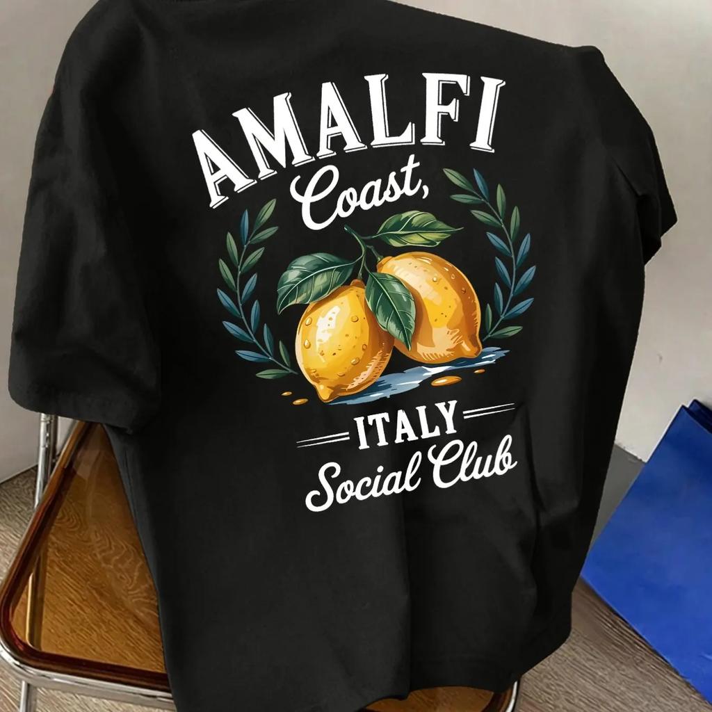 Unisex Tshirt Amalfi Coast Social Club Italian Lemon Pattern Casual Vacation Top