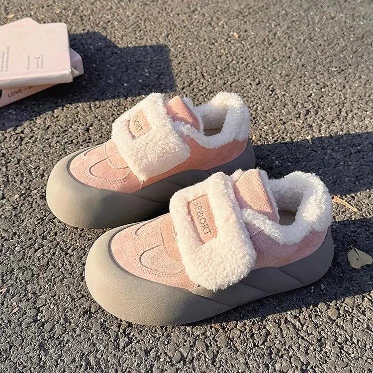 Модные хлопковые туфли на толстой подошве, новинка зимы 2024 года, повседневные теплые кроссовки в студенческом стиле, кавайные женские теннисные туфли в стиле Лолита на толстой подошве