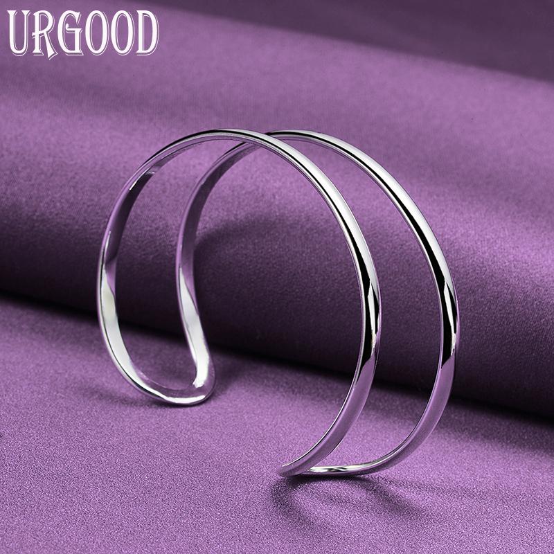 Браслет из стерлингового серебра 925 пробы с гладкой двойной линией, модные ювелирные изделия