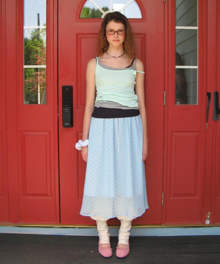 Ronron Sheer Pattern String Long Skirt Dot Blue