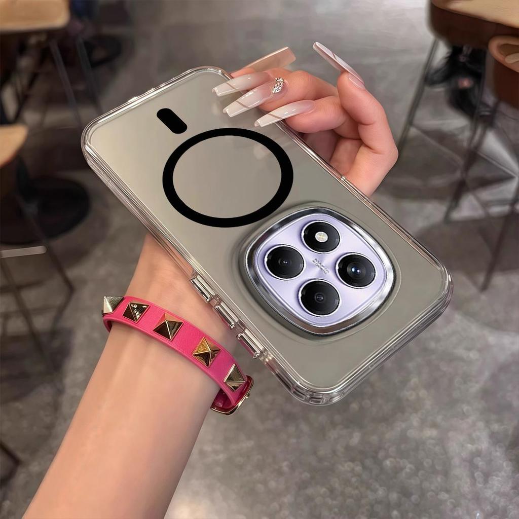 Case for Xiaomi Redmi Note 14 Pro 5G,Pro 4G,POCO X7 5G Minimal Semi-Transparent Magnetic Casing Raised Electroplated Lens Bezel Anti-Slip