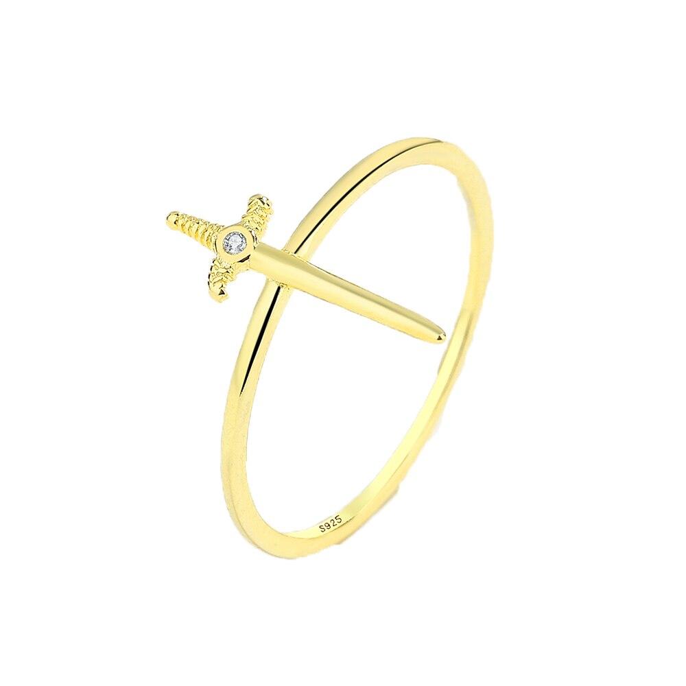 Креативные 18-каратные золотые, серебряные парные кольца с крестом и мечом для женщин, круглые полные бриллианты, оригинальные стерлинговые серебряные ювелирные изделия в подарок на свадьбу