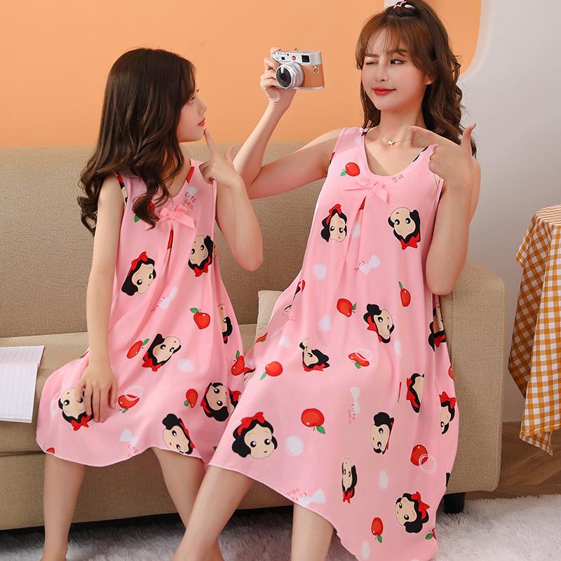 Летняя хлопковая ночная сорочка без рукавов для девочек - Пижамы для мамы и дочки в одном стиле