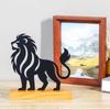 Metal Lion Statue Figurine Hollow Iron Animal Sculpture with Wood Base Table Centerpieces Decors Home Desktop Ornament