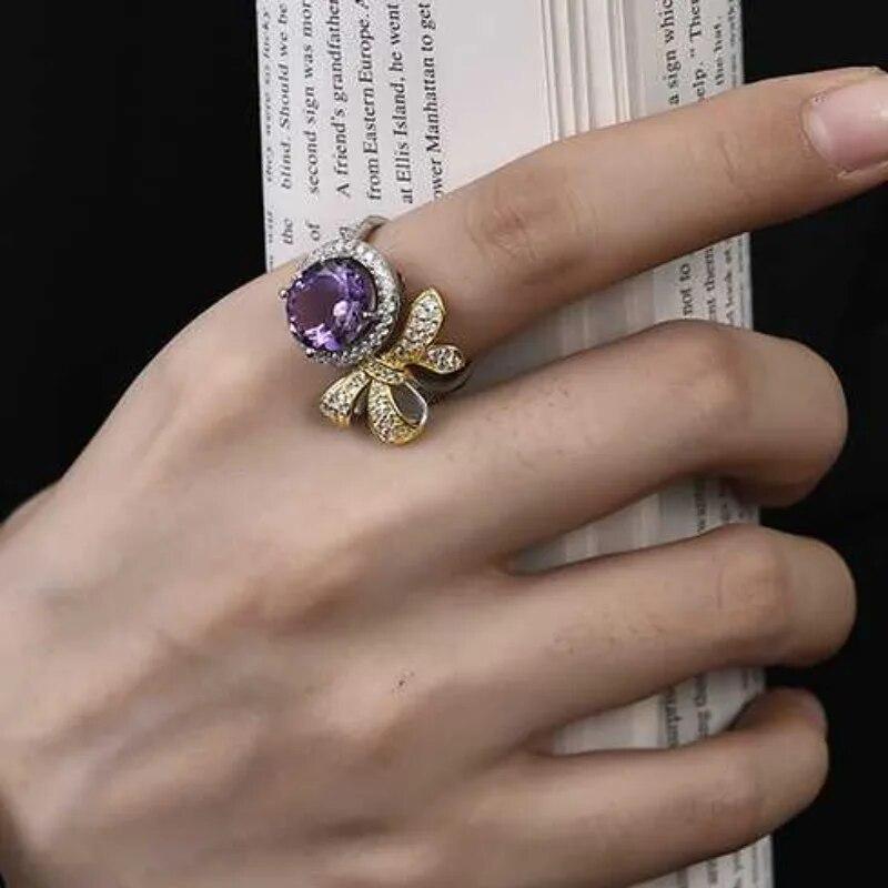 Sace Gems Роскошные кольца из стерлингового серебра 925 пробы с изменяемым размером, кольца с натуральным аметистом для женщин, обручальные, коктейльные, вечерние, изящные ювелирные изделия, подарок