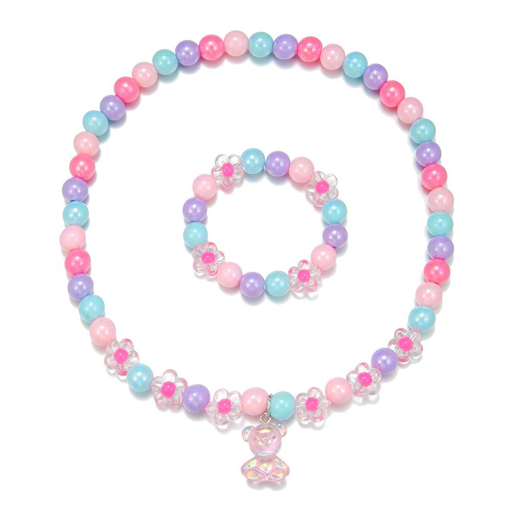 Macaron Multi-color Versatile Beaded Necklace Children's Necklace Bracelet Princess Little Girl Baby Cute Zircon Suit